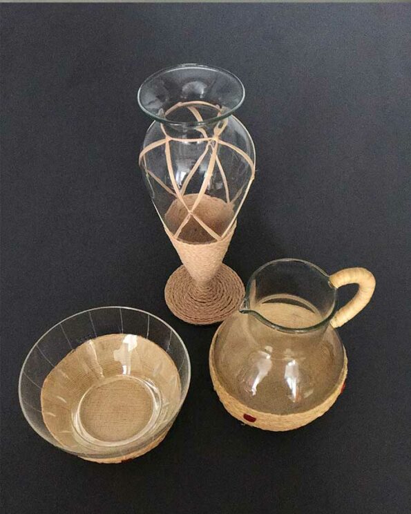Milch- und Zucker- Set mit Vase Vintage Glas